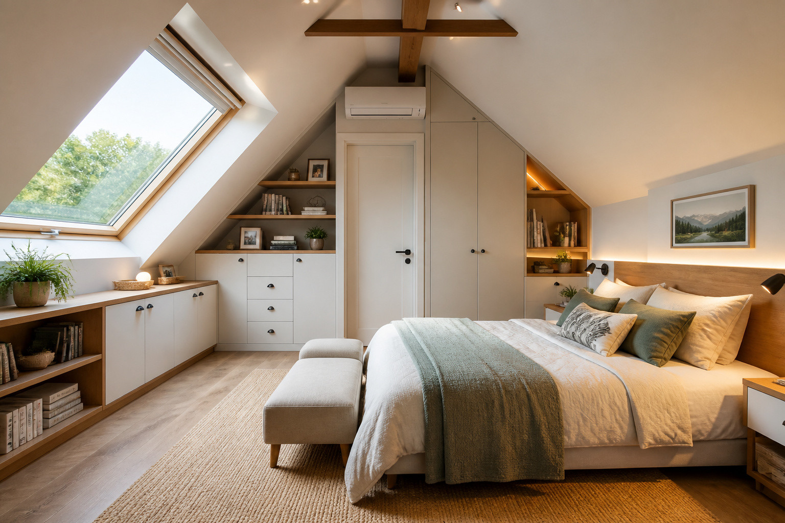 Chambre mansardee moderne et lumineuse