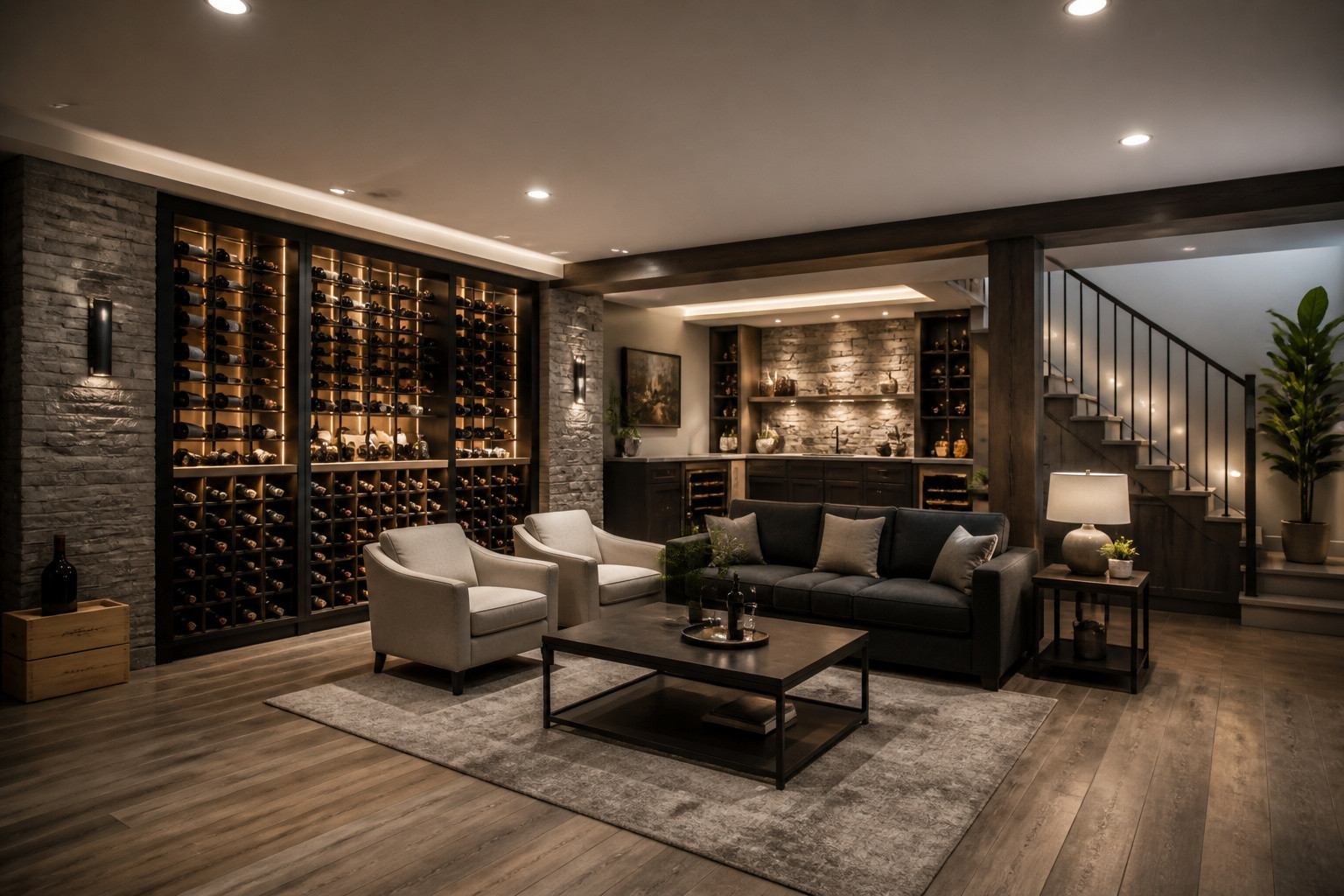 Cave moderne et sophistiquee avec cave a vin