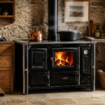 Cuisiniere a bois rustique et chaleureuse