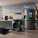 Cuisine moderne avec appareils intelligents et donnees holographiques