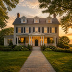 Belle maison classique au coucher du soleil