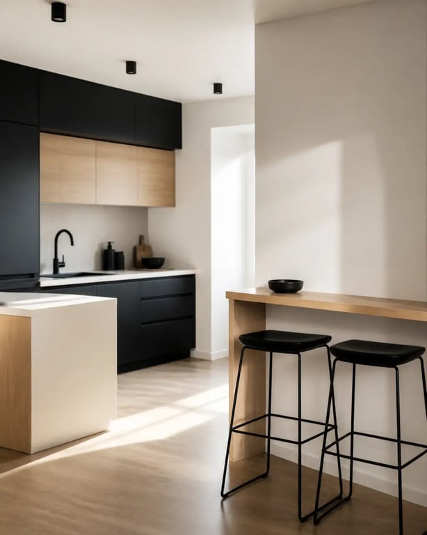 Aménager un coin bar convivial dans sa cuisine moderne avec bar compact contre le mur