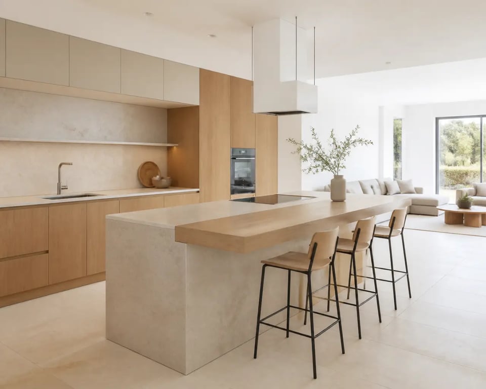 Aménager un coin bar convivial dans sa cuisine moderne avec îlot central et tabourets