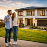 Couple heureux devant sa nouvelle maison
