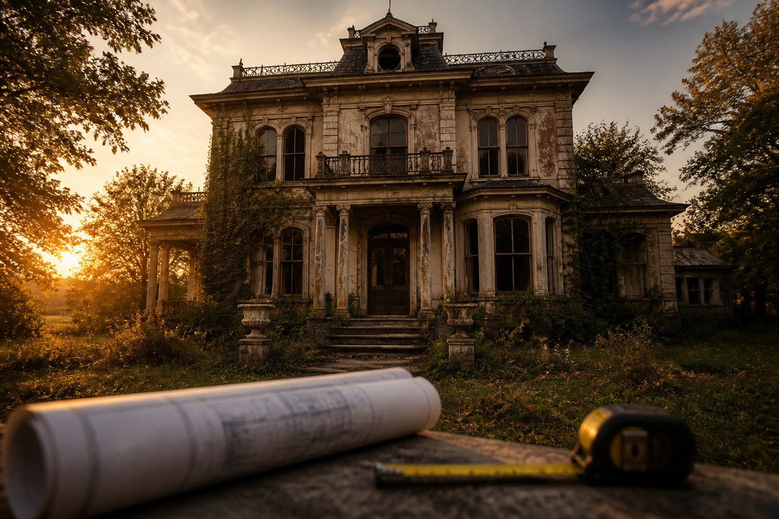 Maison abandonnee a la lumiere doree