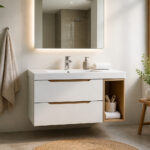 Meuble de salle de bain moderne blanc et bois