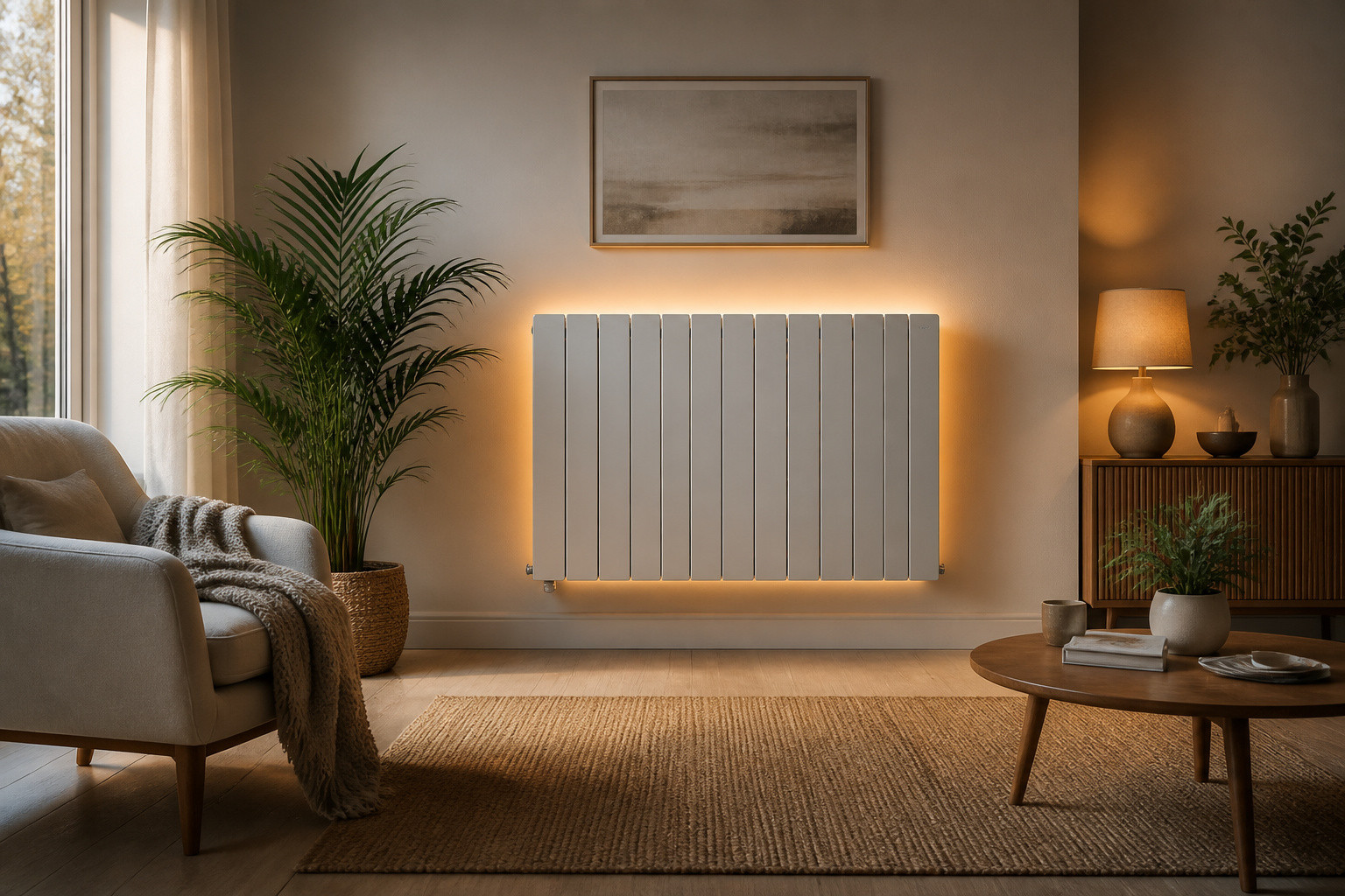 Radiateur moderne et chaleureux dans un salon