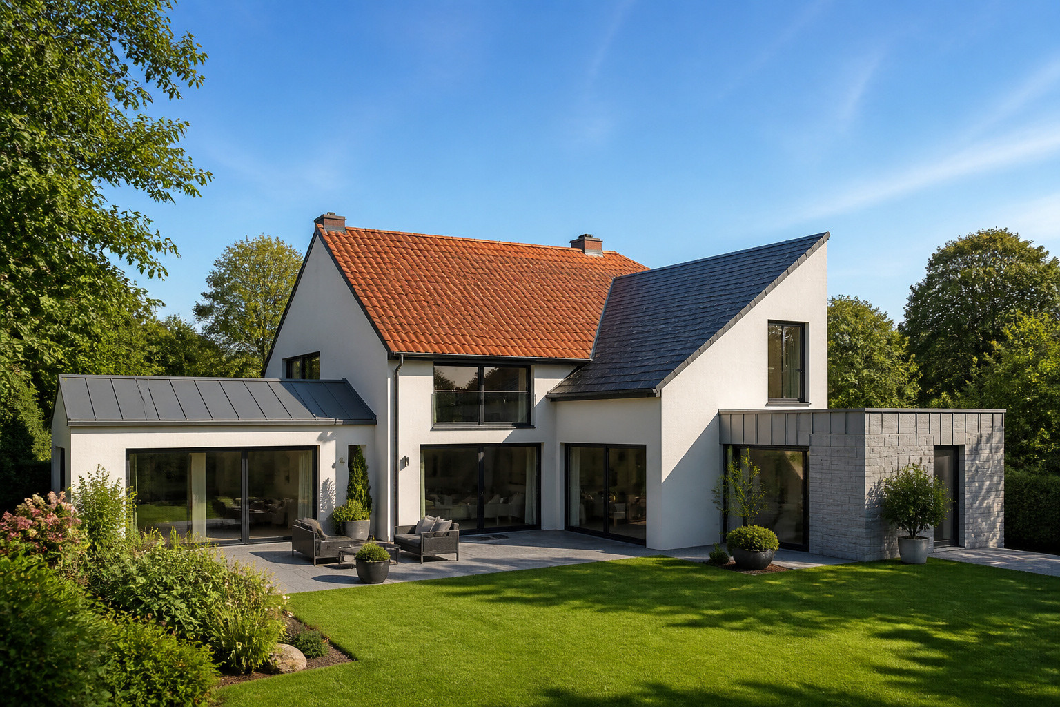 Maison moderne aux toits varies