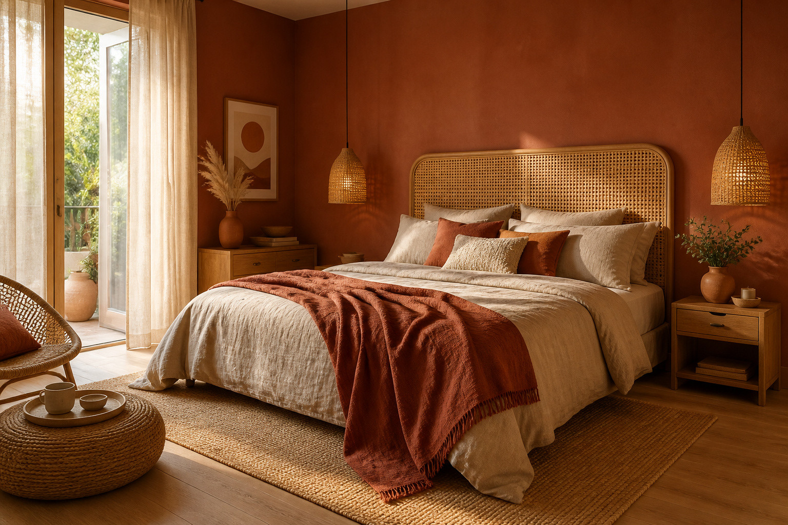 Chambre chaleureuse aux tons terreux
