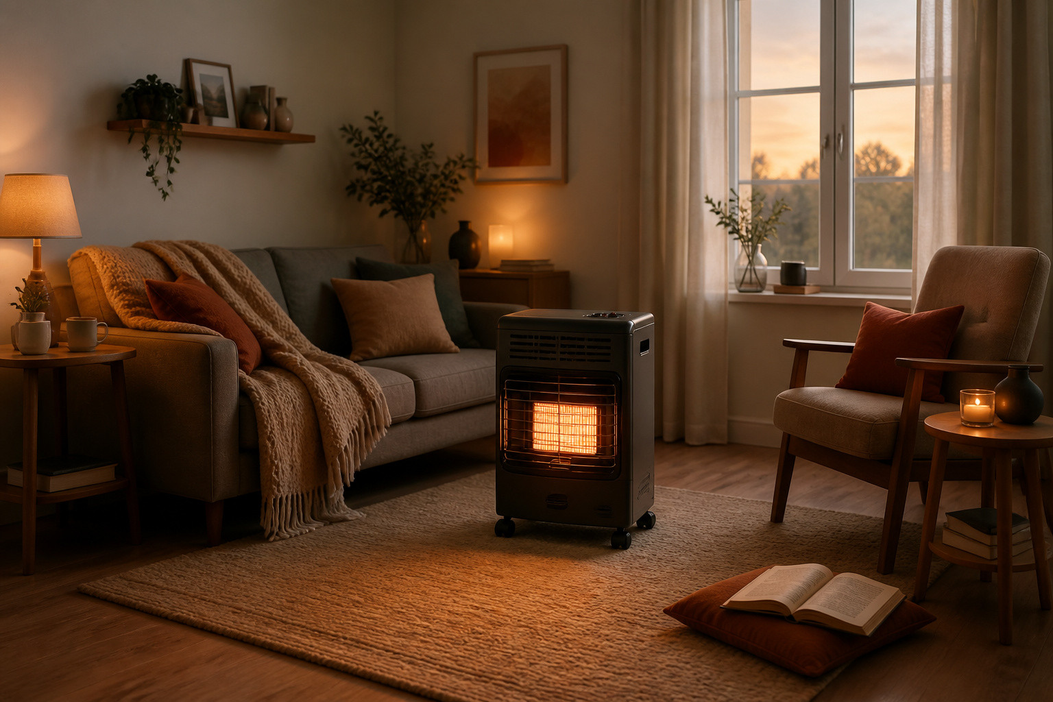 Chauffage dappoint gaz dans un salon cosy
