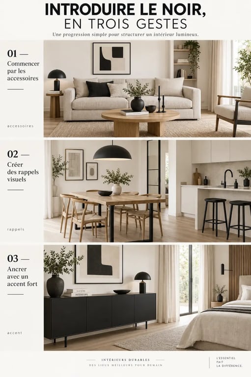 Étapes pour intégrer des touches de noir dans une décoration moderne sans assombrir la pièce
