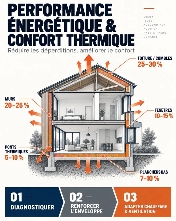 Infographie pour optimiser la performance énergétique et le confort thermique de votre logement