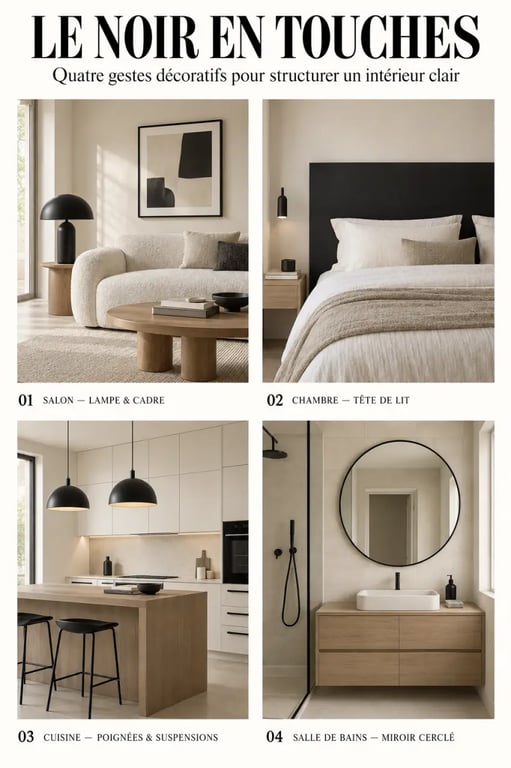 Exemples de touches de noir dans une décoration moderne selon les pièces