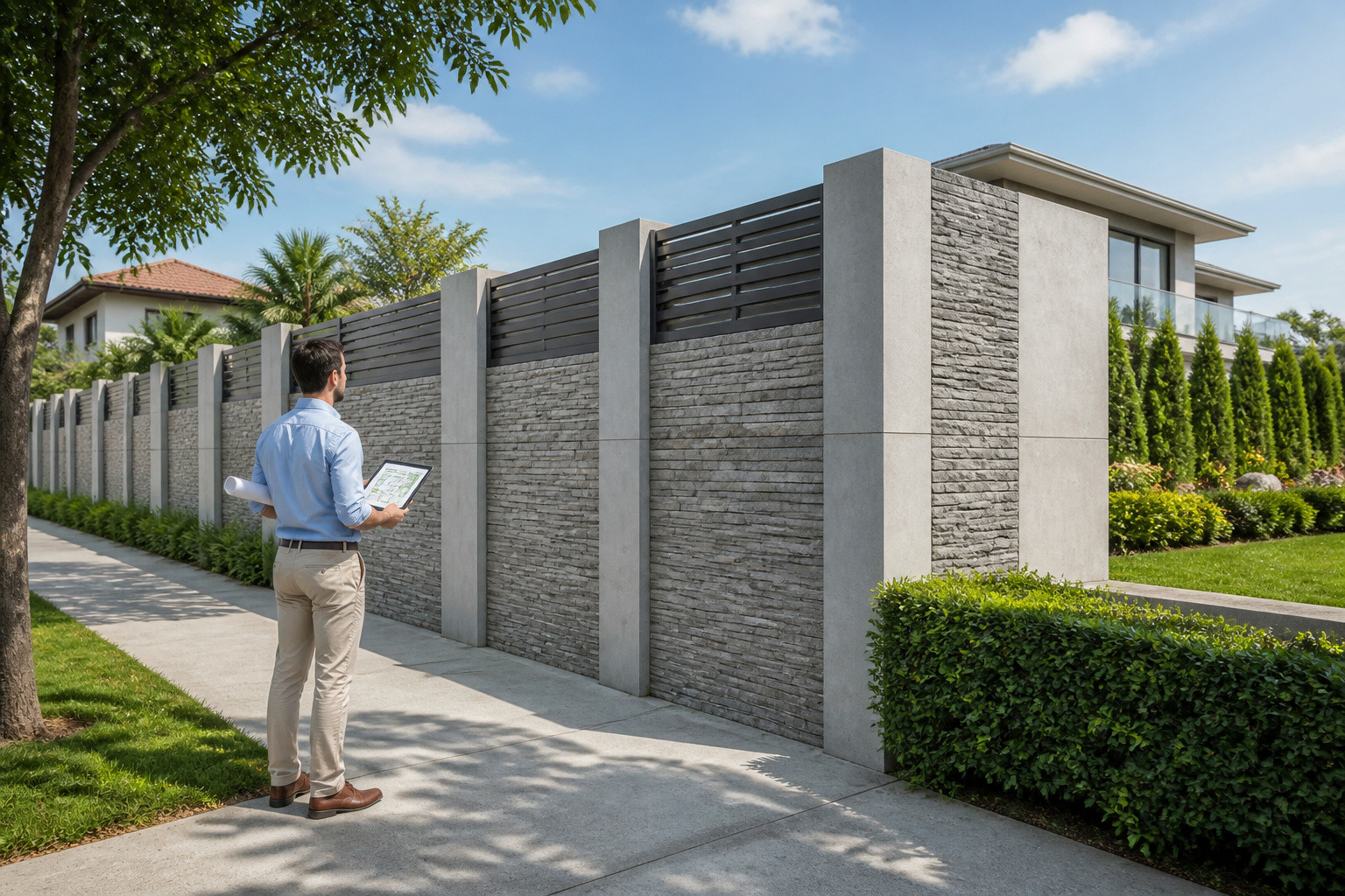 Mur de propriete moderne et plan