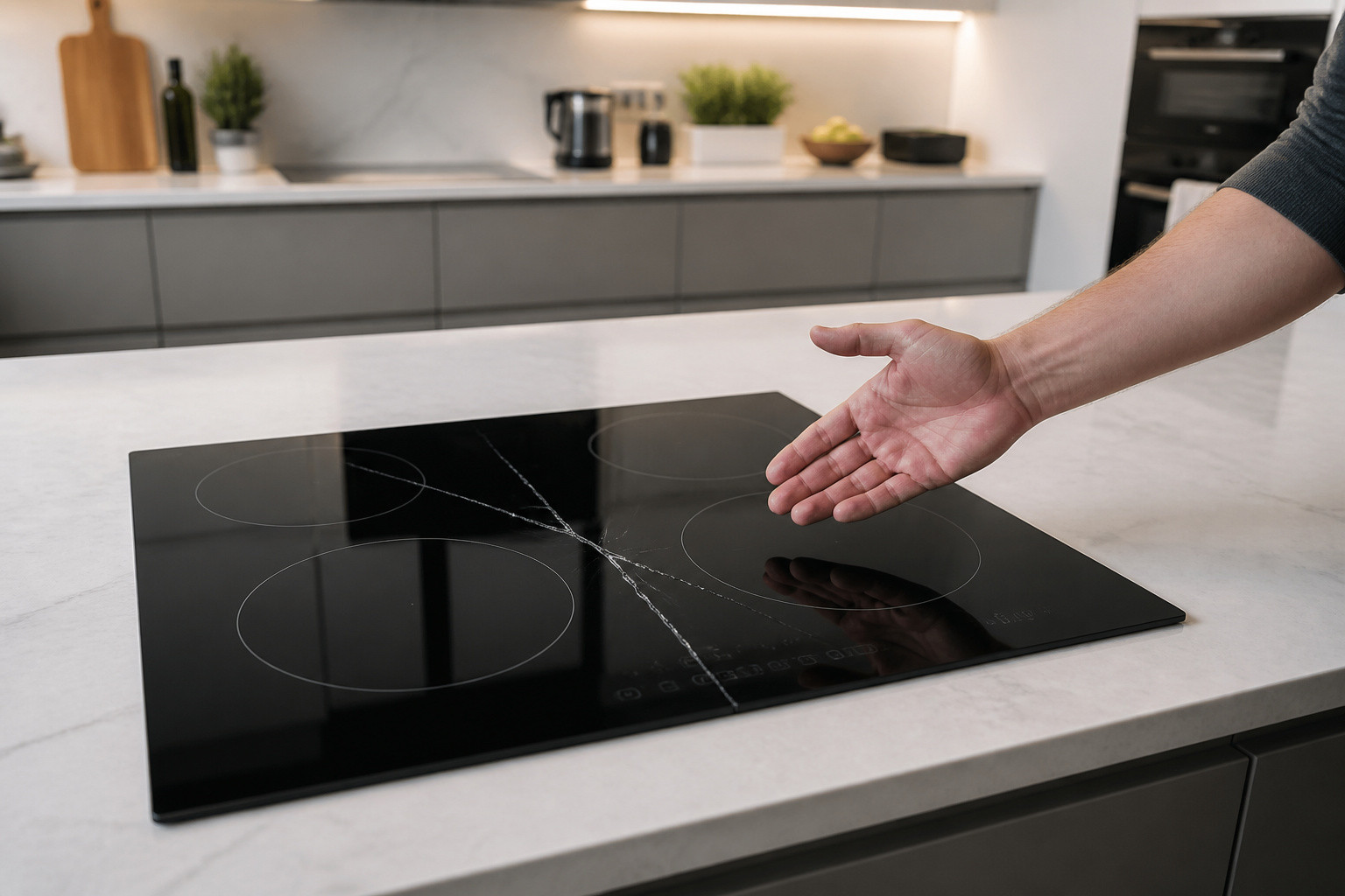 Plaque a induction fissuree dans une cuisine moderne